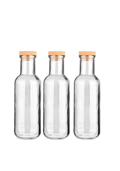 ESTIA set 3 steklenic s plutovinastim zamaškom 1000ml transparent-01-21894